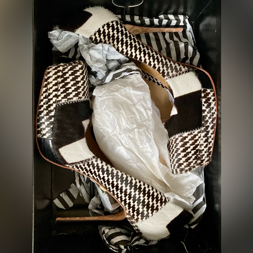 L.A.M.B Houndstooth Juva Calf Hair platform Heels, ORG Box&Dust bag! - Picture 10 of 16